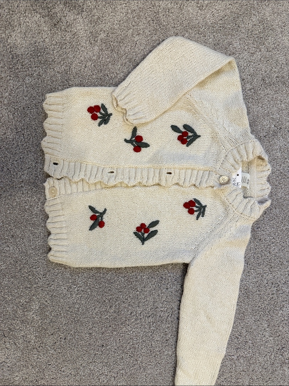 H&M Cream Cardigan with Red Cherry Embroidery